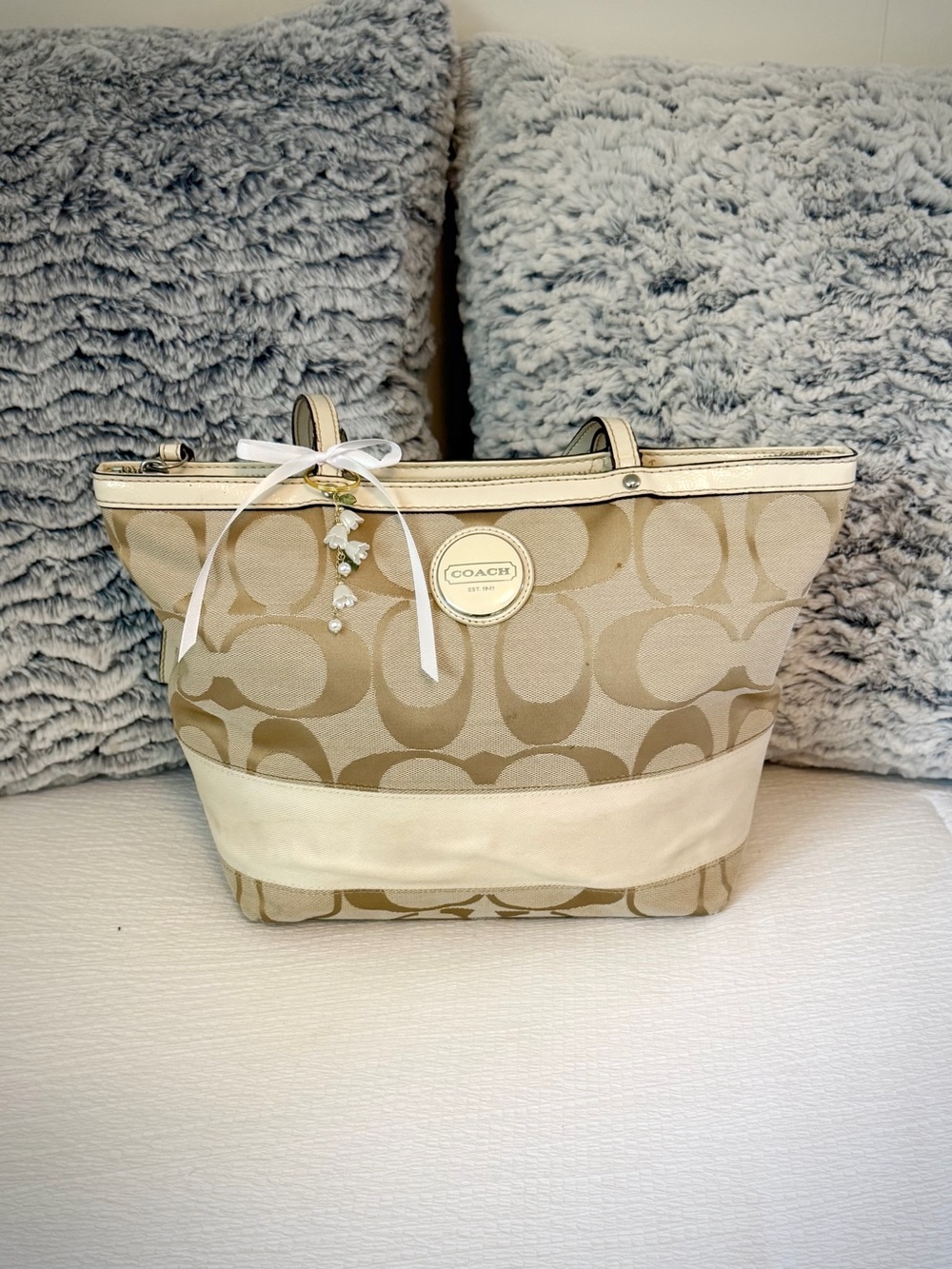 Coach Tan & Cream Signature Canvas Tote
